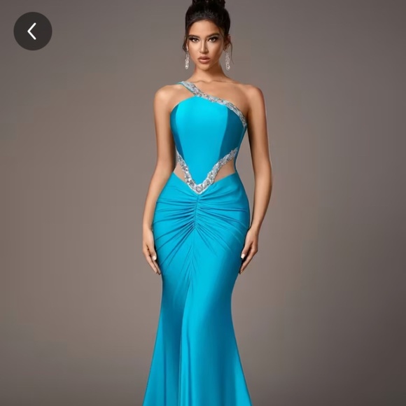 Elegant Turquoise One-Shoulder Evening Dress New ✨ - Picture 1 of 7